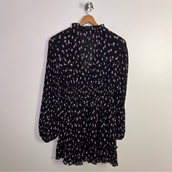 Zara Black and Purple Floral Ruffle Mini Dress - Picture 14 of 15